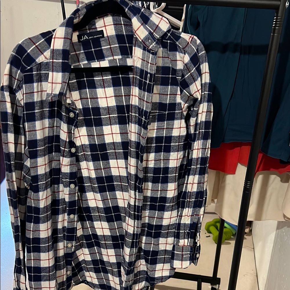 Navy Plaid Button Down Shirt for Women